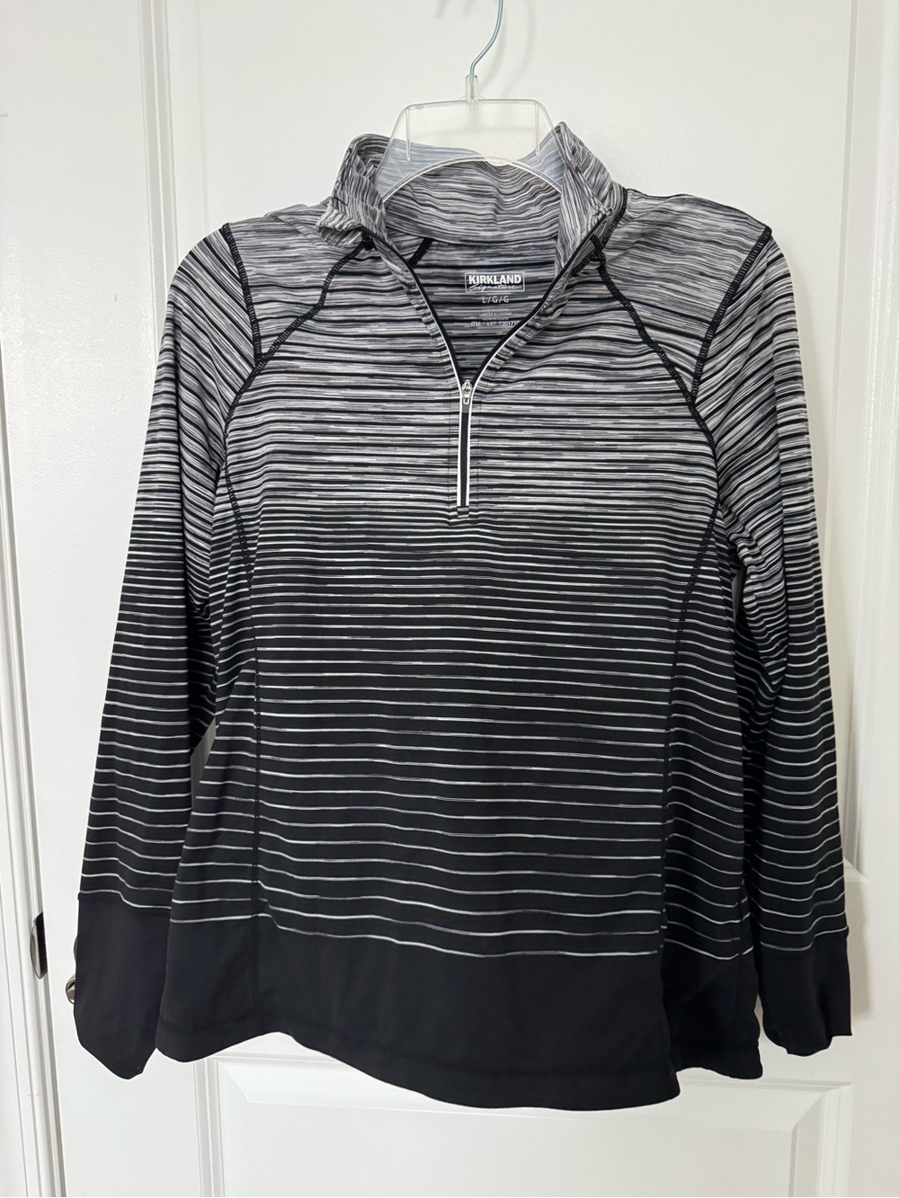 Kirkland Signature Black & Gray Striped Quarter-Zip Pullover